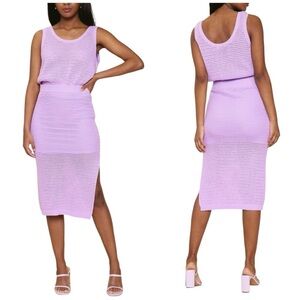 Skies Are Blue Lilac Crochet Knit Cotton Cropped Top & Midi Skirt Coord Set